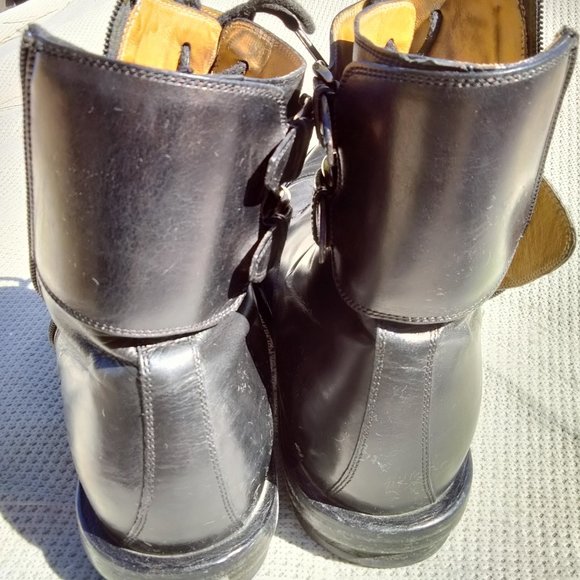GUCCI 325854 Double Buckle Military Boots Zip Up Size 10 Used Black Leather main image 12